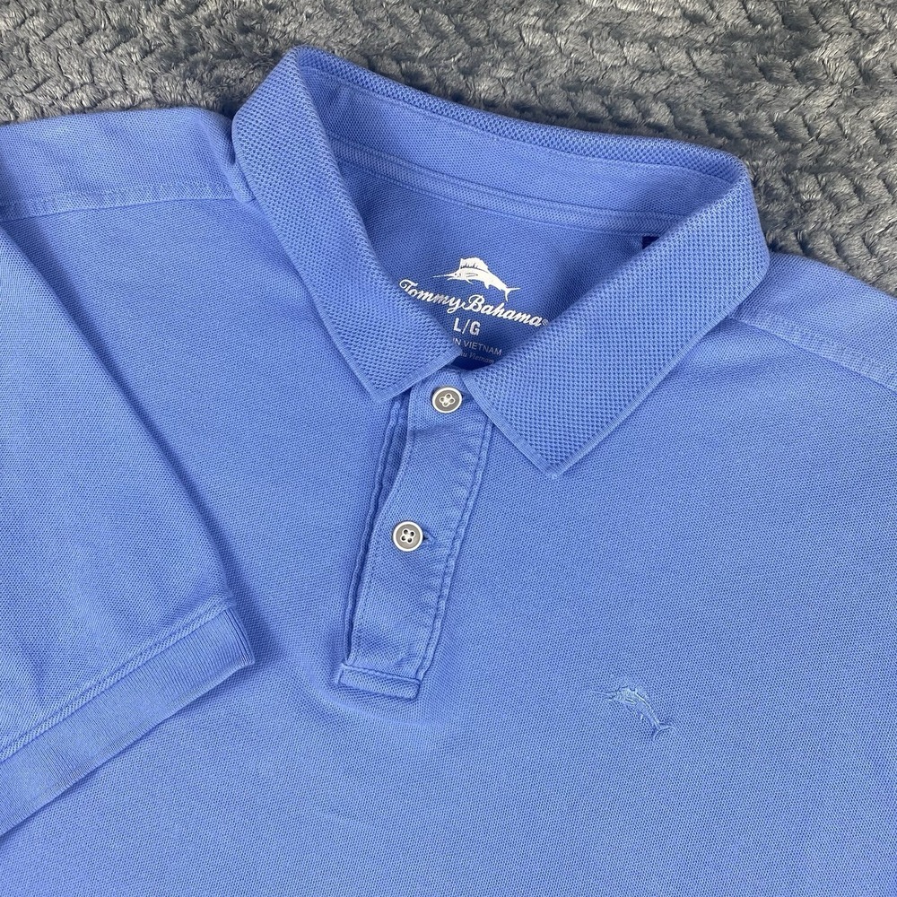 Tommy Bahama Emfielder Polo Shirt Men's L Blue  100% Cotton Blue Marlin Logo